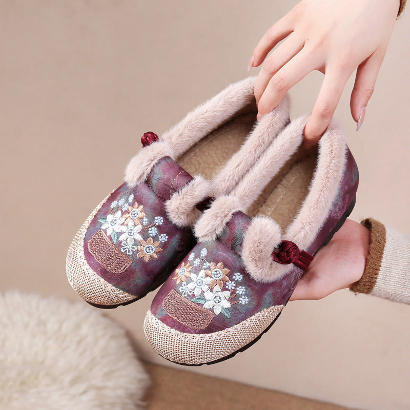 Women's Style Embroidered Cotton Fleece Lined Padded Warm Keeping Women's Shoes