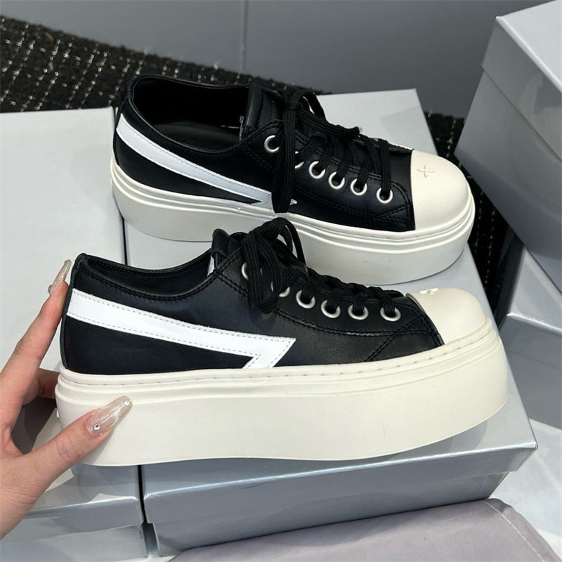 Cowhide Night Meteor Black White Contrast Color Women's Canvas Shoes