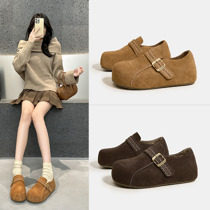 Women's Height Increasing Insole Retro Frosted Fleece-lined Pumps Loafers
