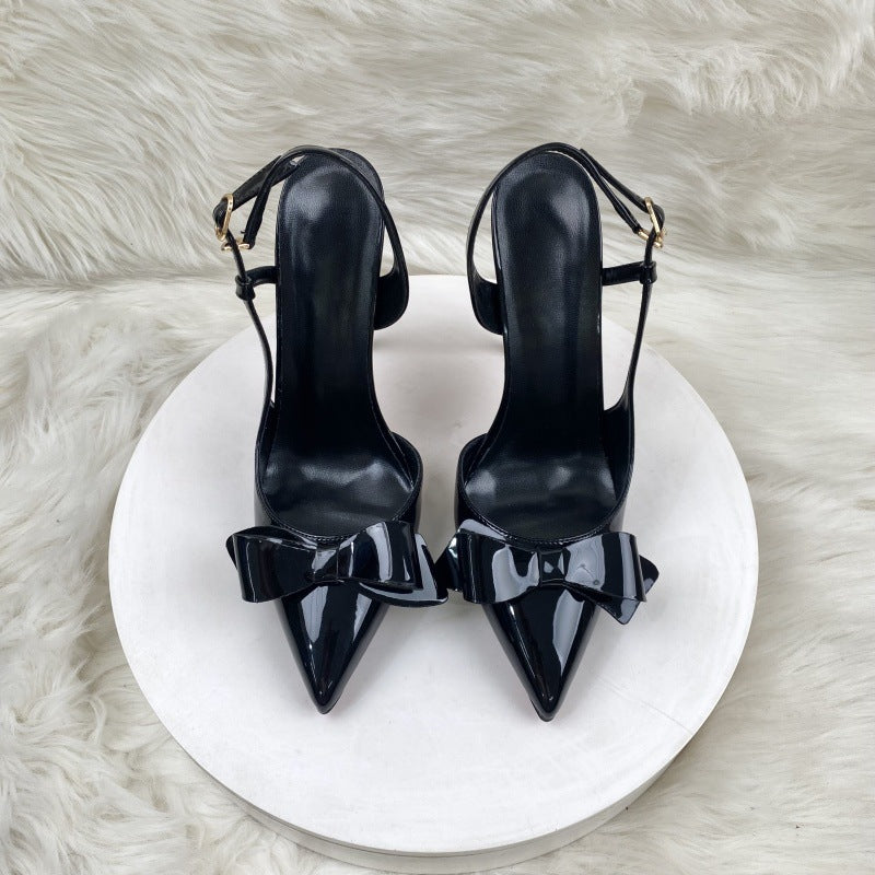 Pointed Toe Stiletto Female Summer Black Closed Rear Empty High Heeled Sandals