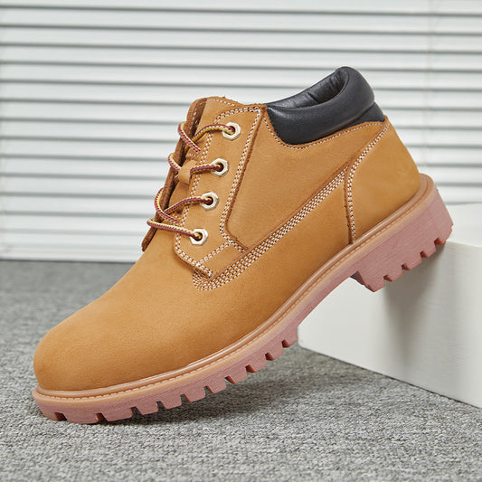 Men's Low-cut Waterproof Martin Top Layer Cowhide Worker Thick Bottom Outdoor Men's Casual Leather Shoes