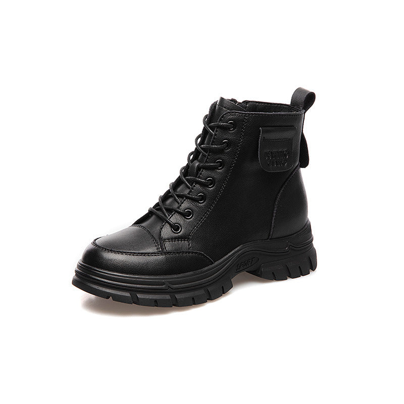 Women's Ankle Side Zipper Round Head Chunky Boots