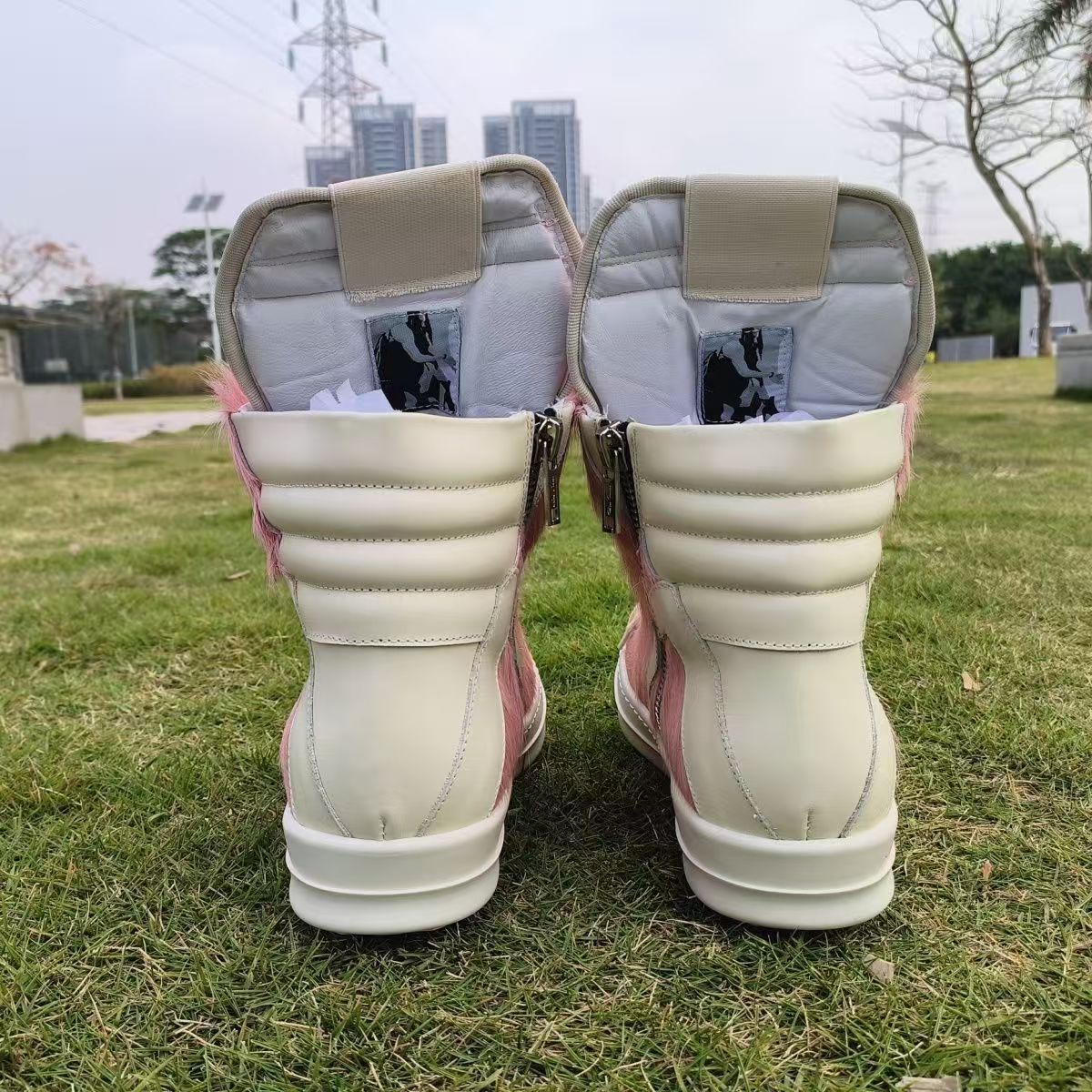 Men's Pink Luxury Horse Hair Trendy Platform Casual Shoes