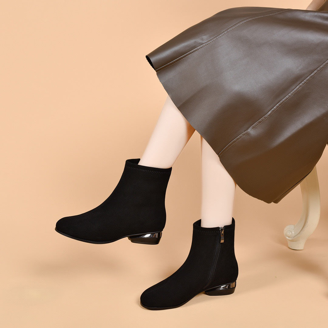 Women's Genuine Frosted Short Suede Low Round Toe Single-layer Women's Leather Boots