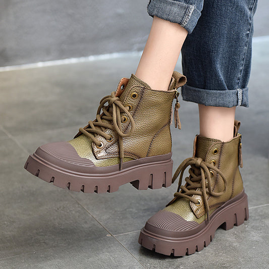 Head Genuine Lace Up Ankle Thick Bottom Boots