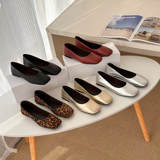 Spring European Goods Genuine Soft Sheepskin Flat Low-cut Square Toe Women's Casual Shoes