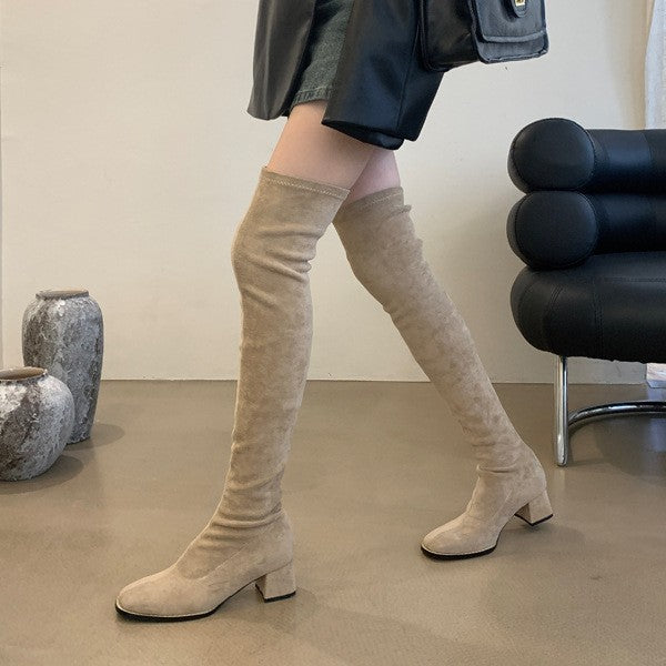 Women's Owner Square Toe Chunky Skinny Leg High Boots