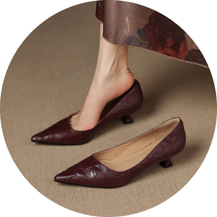 Women's French Sheepskin Stiletto Temperament Wild Commuting Fashion Pointed Toe Women's Casual Shoes