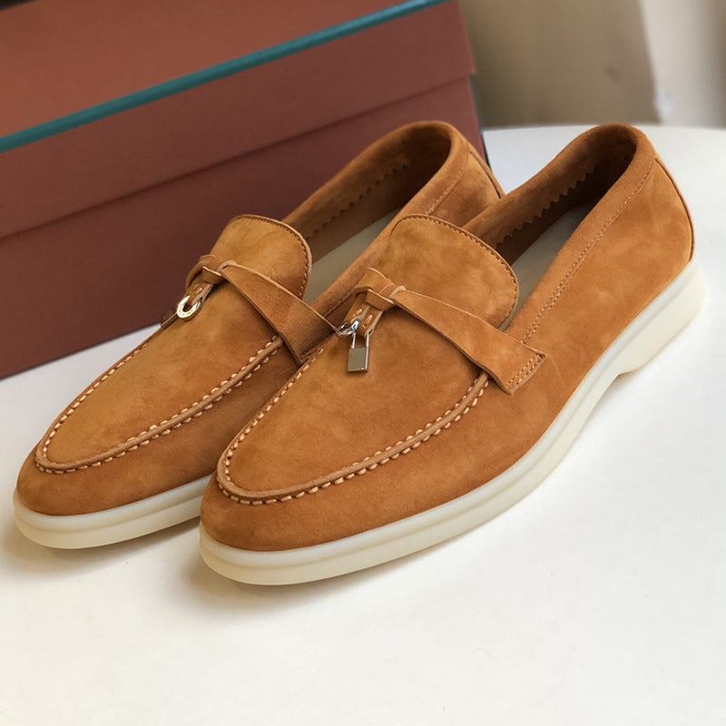 Women's Channel Top Plate Slip-on Pumps Flat Bottom England Style Tassel Loafers