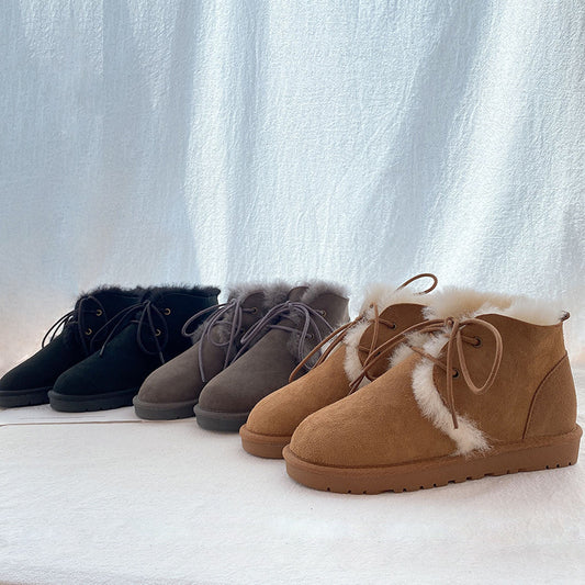 Women's Sheepskin Fur Winter Warm Short Snow Boots