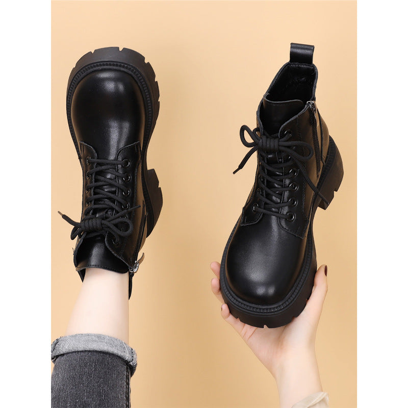 Women's Autumn Super Popular Thick-soled Ankle Small Dr. Women's Leather Boots