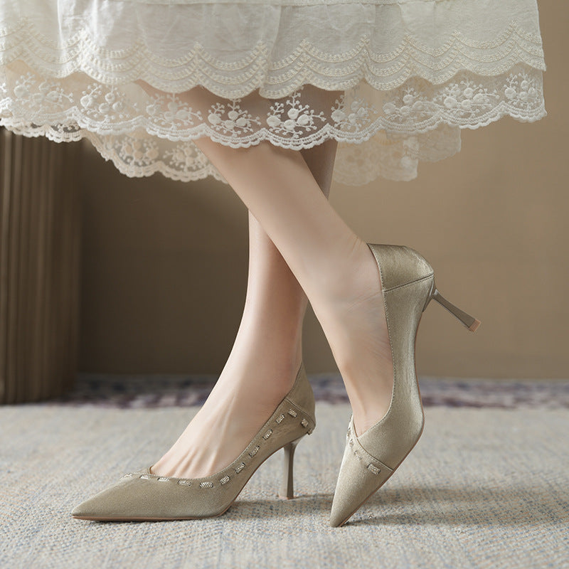 Women's Elegant Oblique Diamond High For Stiletto Spring Stirrup Not Tired Heels