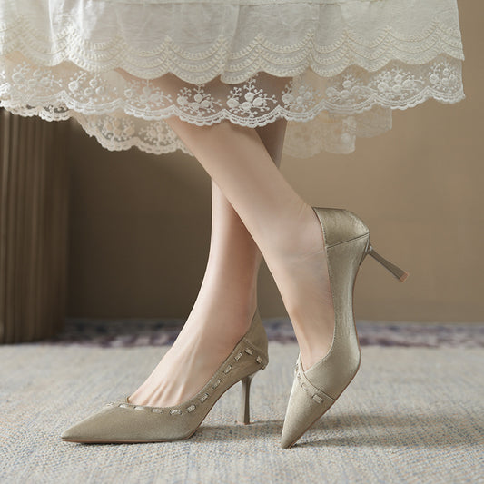 Women's Elegant Oblique Diamond High For Stiletto Spring Stirrup Not Tired Heels