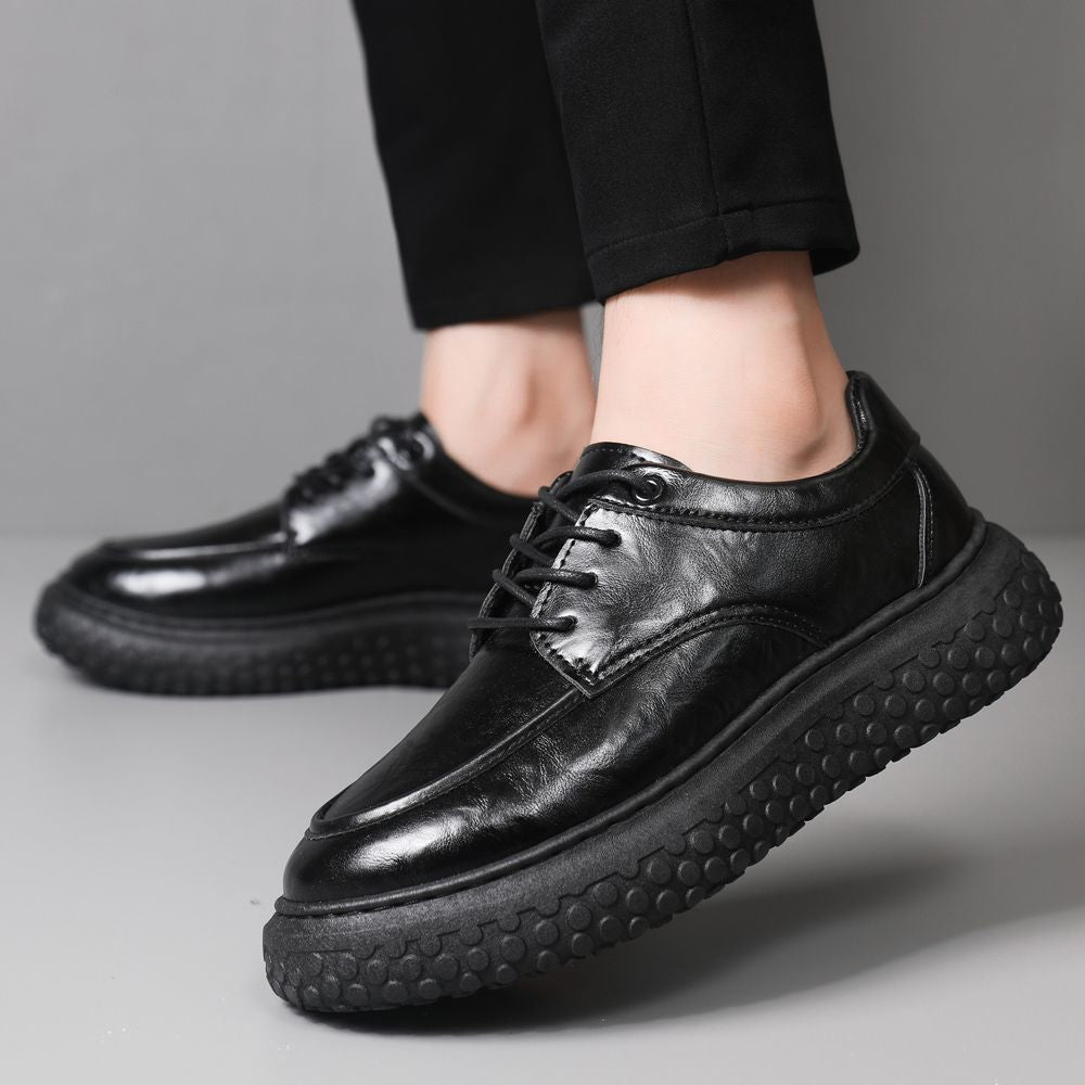Men's British Retro Trendy Platform Lace Up Increased Black Men's Casual Leather Shoes