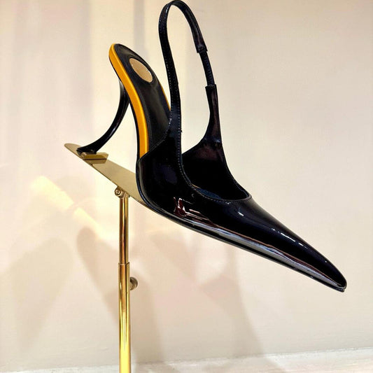 Women's Patent Sexy Low-cut Pointed Toe Slingback Stiletto Sandals