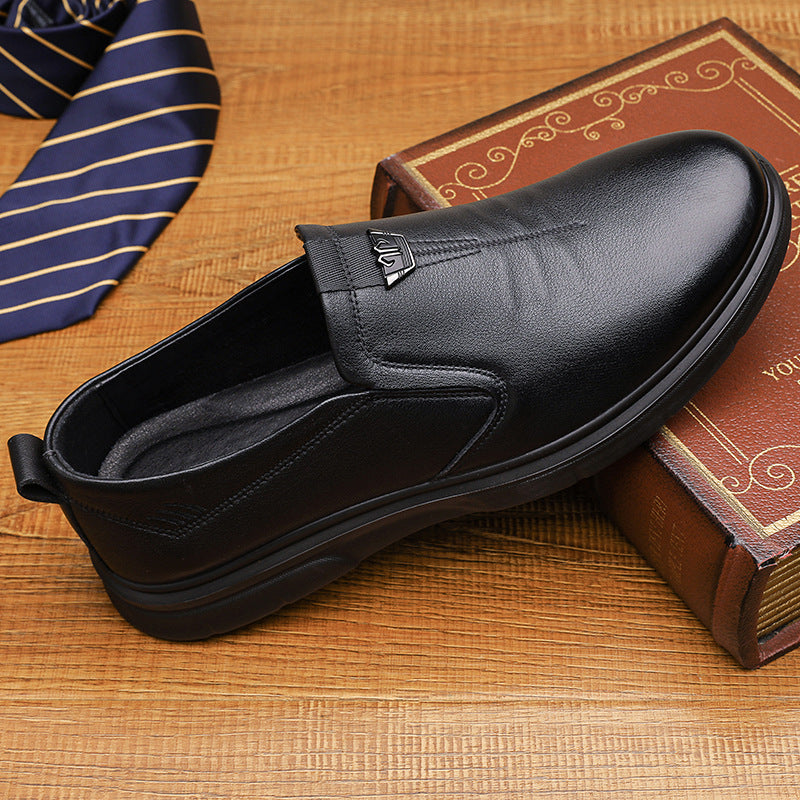 Men's First Layer Cowhide Slip-on Dad Pumps Leather Shoes