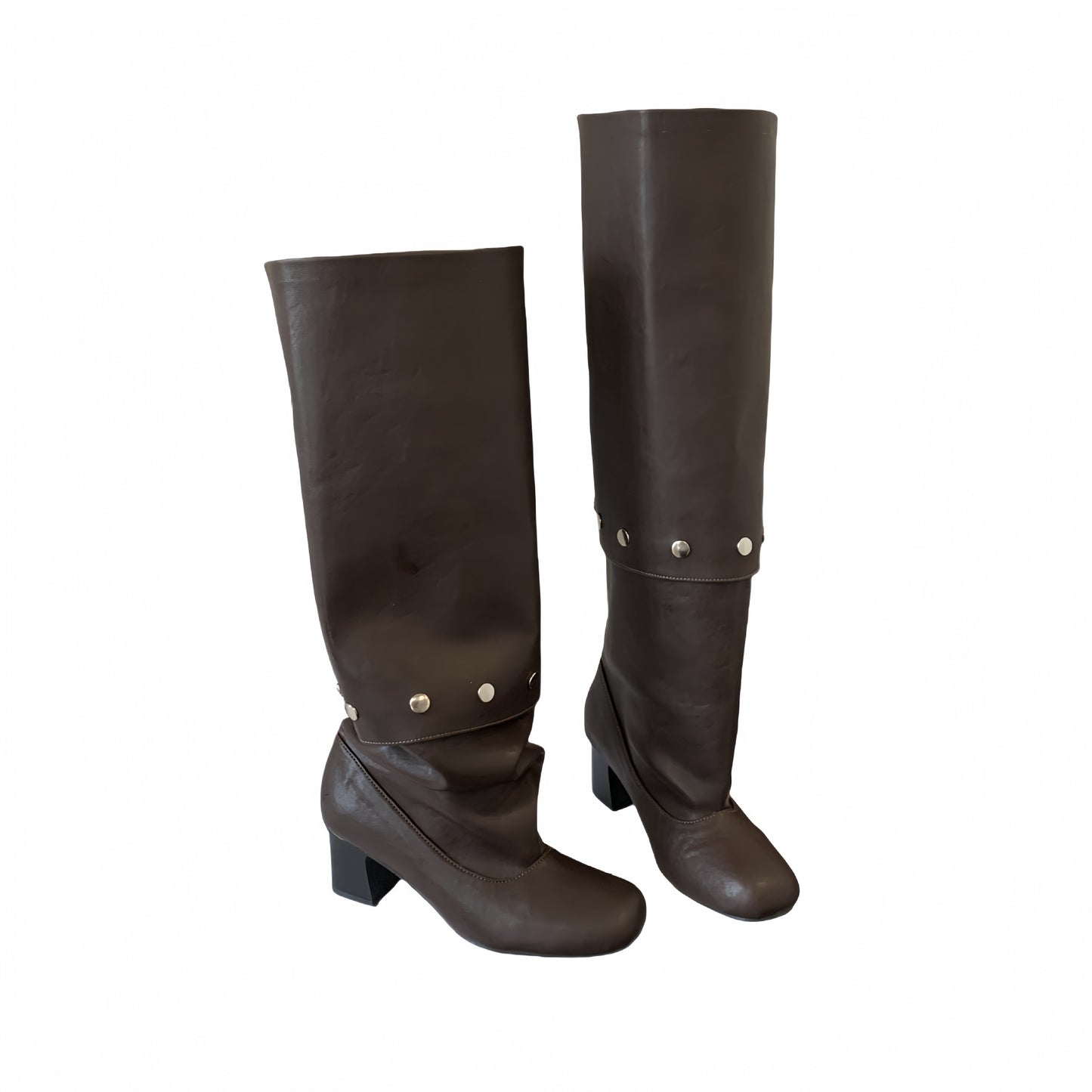 Knee Summer Retro Chunky Rivet Slimming Women's Leather Boots