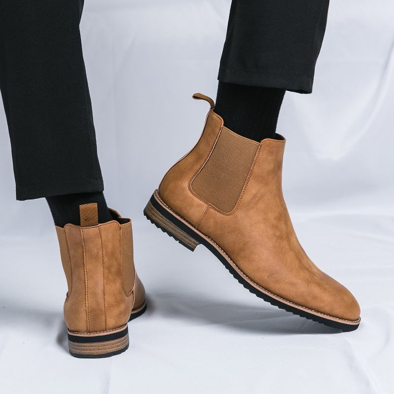Men's British Martin Brown Formal Wear Breathable Chelsea Trends Slip-on Men's Business Leather Shoes
