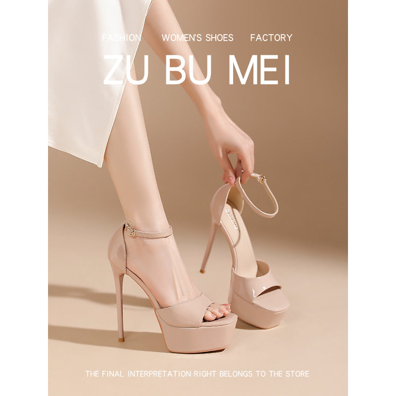 Women's Open Toe Breathable Square Stiletto Waterproof Platform High Heeled Sandals