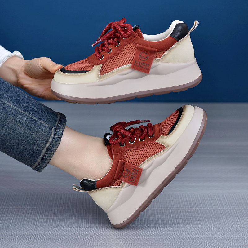 Women's First Layer Calf Retro Platform Color Matching Casual Shoes