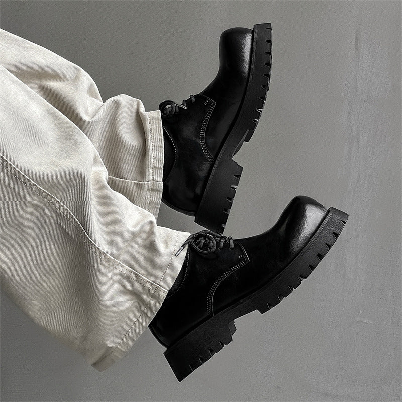 Men's Big Head Business Wear British Style Wedding Platform Leather Shoes
