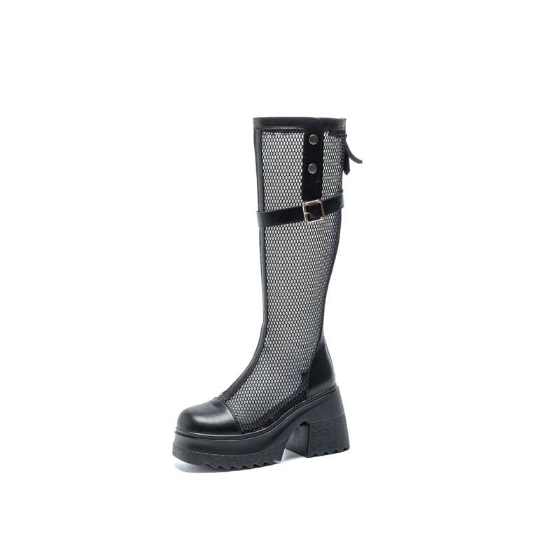 Women's Cm Thick High Mesh Below The Women's Leather Boots