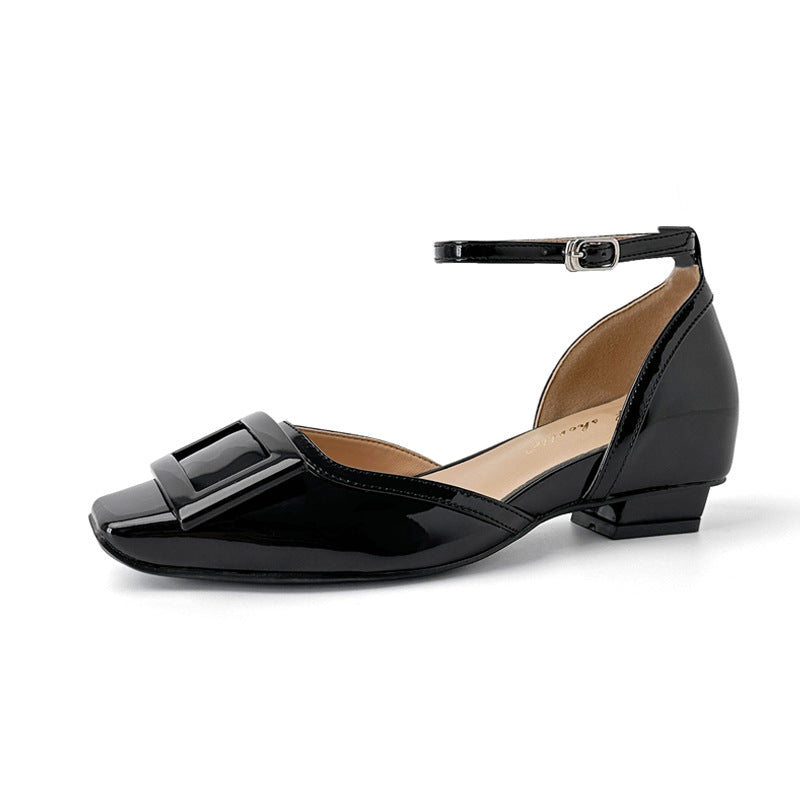 Women's Genuine Version Square Toe Chunky Pumps French Color Matching Women's Fashion Shoes
