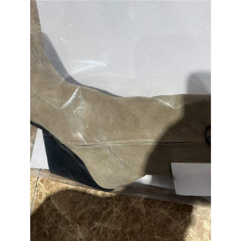 Pointed French Style High Female Khaki Western Cowboy Retro Heels