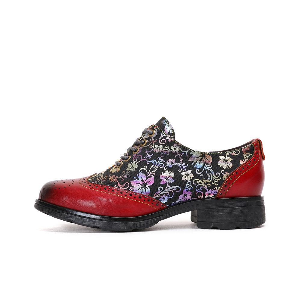 Women's Style Vintage Flower First Layer Cowhide Casual Shoes