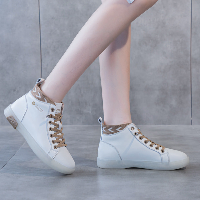 Women's Flat Top Layer Cowhide Tendon Bottom Leather Shoes