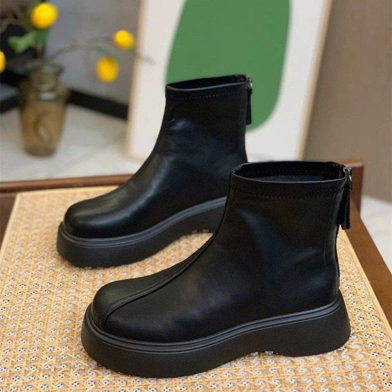 Women's Martin Thick Bottom Height Increasing Soft Comfortable Thin Short Round Women's Leather Boots