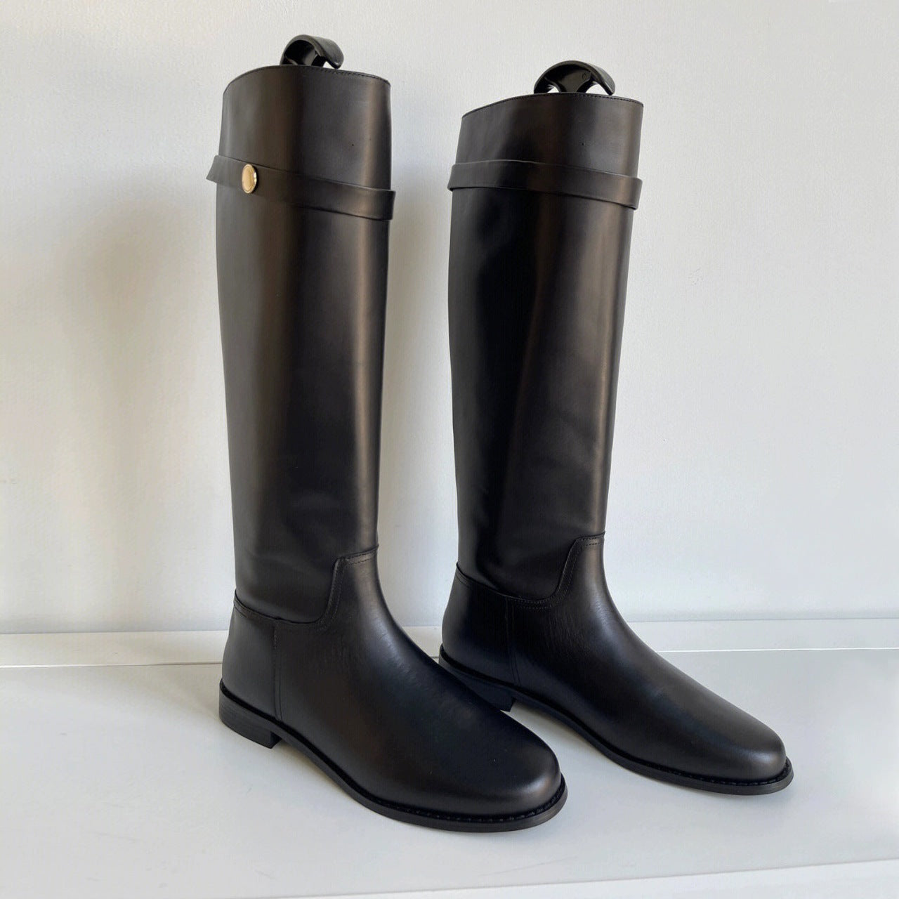 Women's Fleece-lined Cowhide Small Gold Coin Chunky Platform Boots