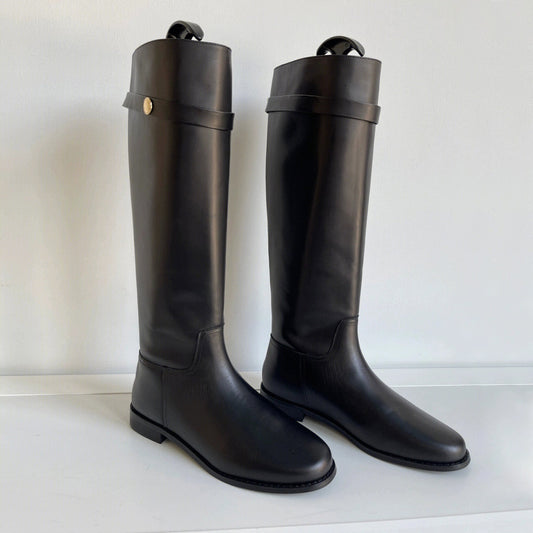 Women's Fleece-lined Cowhide Small Gold Coin Chunky Platform Boots