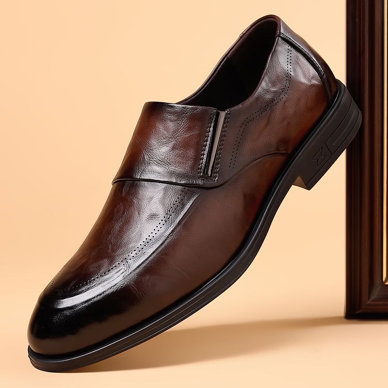 Men's Winter Fleece-lined Formal Business Pointed Genuine Pedal British Men's Casual Leather Shoes