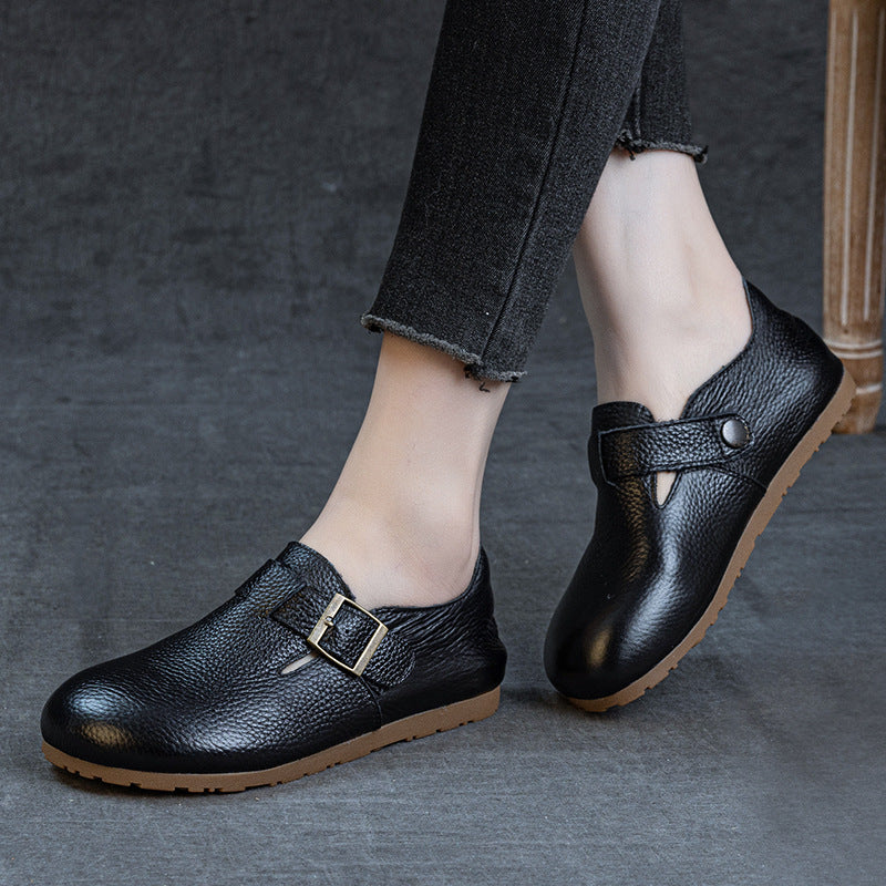 Women's Layer Cowhide Spring Soft Bottom Surface Loose Comfortable Retro Simple Women's Casual Shoes