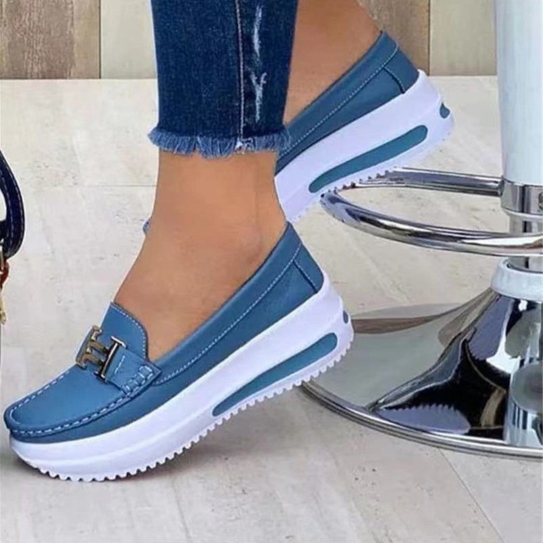 Women's Pumps Autumn Solid Color Round Toe Belt Buckle Casual Shoes