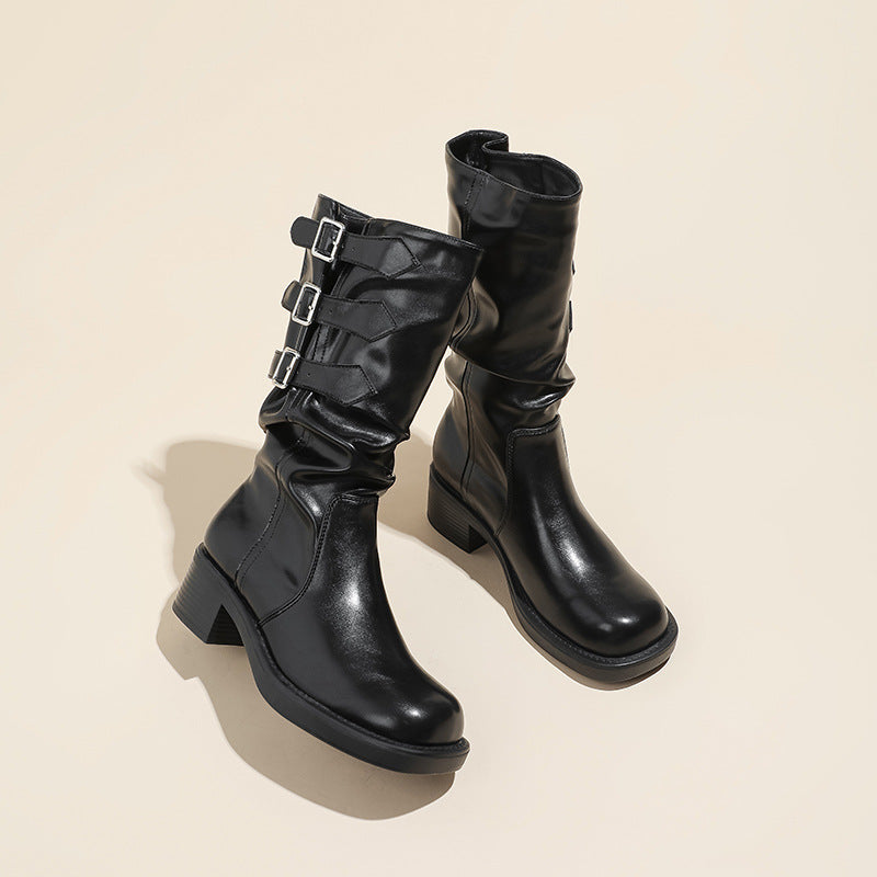 Women's Trendy Retro Belt Buckle Booties Western Boots