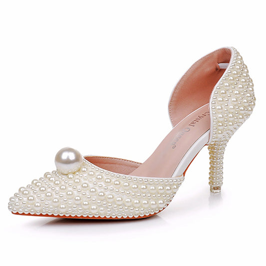 Women's Pearl Dinner Ball Beaded Bridal Wedding Women's Shoes