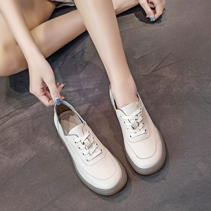 Women's First Layer Cowhide Hidden White Spring One Pedal Height Women's Casual Shoes