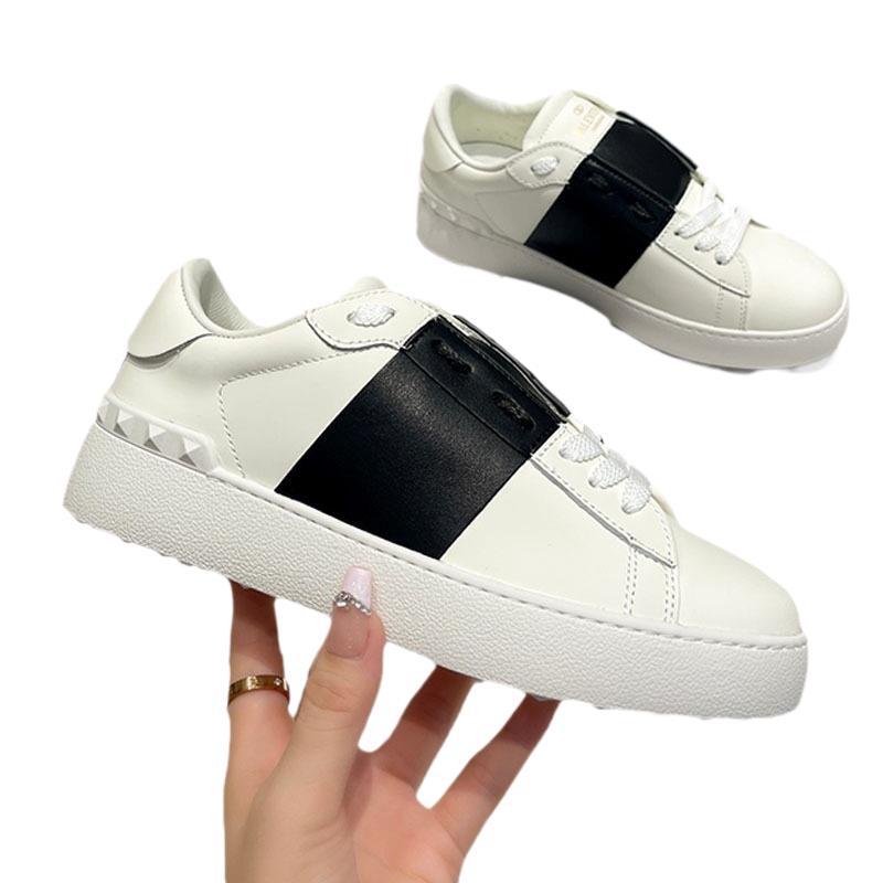 Women's & Men's Rivet White Top Layer Cowhide Platform Sneakers