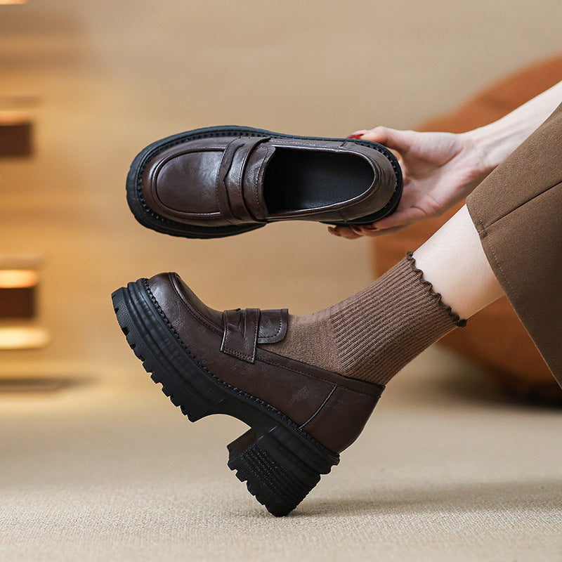 Women's Platform Slip-on Versatile Single-layer British Style Loafers