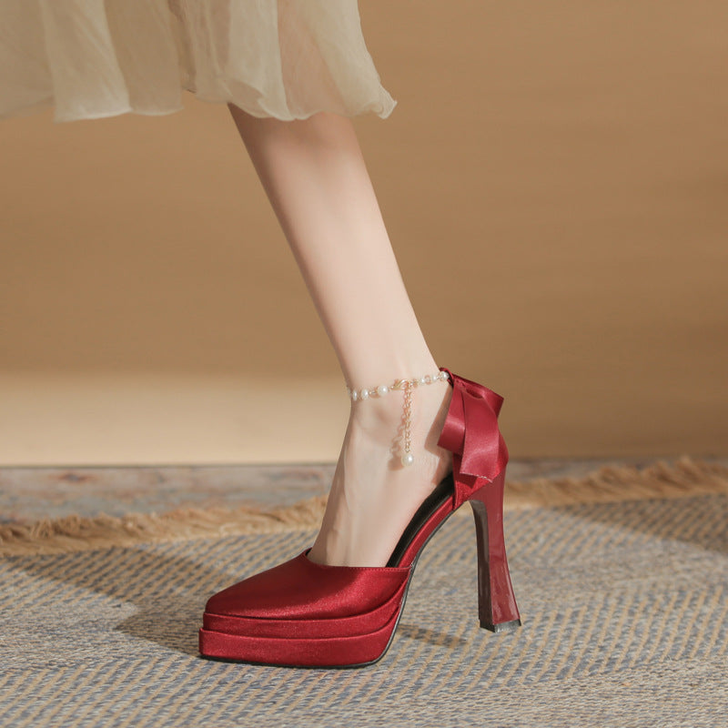 Women's Pointed Thick Hollow Waterproof Platform Super High Wedding Women's Fashion Shoes