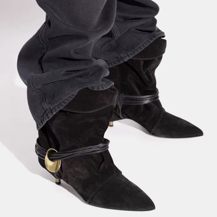 Women's Sheepskin Version Retro Minority Pointed Stiletto Women's Leather Boots