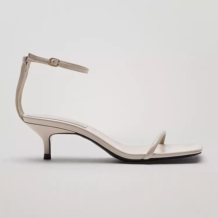 Women's Buckle Fashion Summer Stiletto Square Toe Open Genuine Fairy Sandals