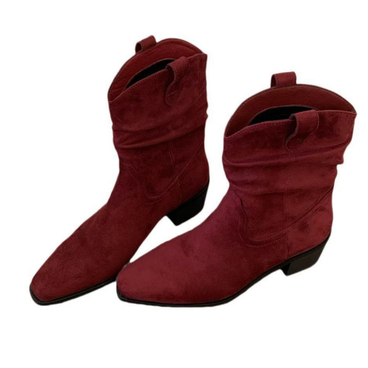 Women's Chunky Square Toe Middle Pleated Pile Style Vintage Boots