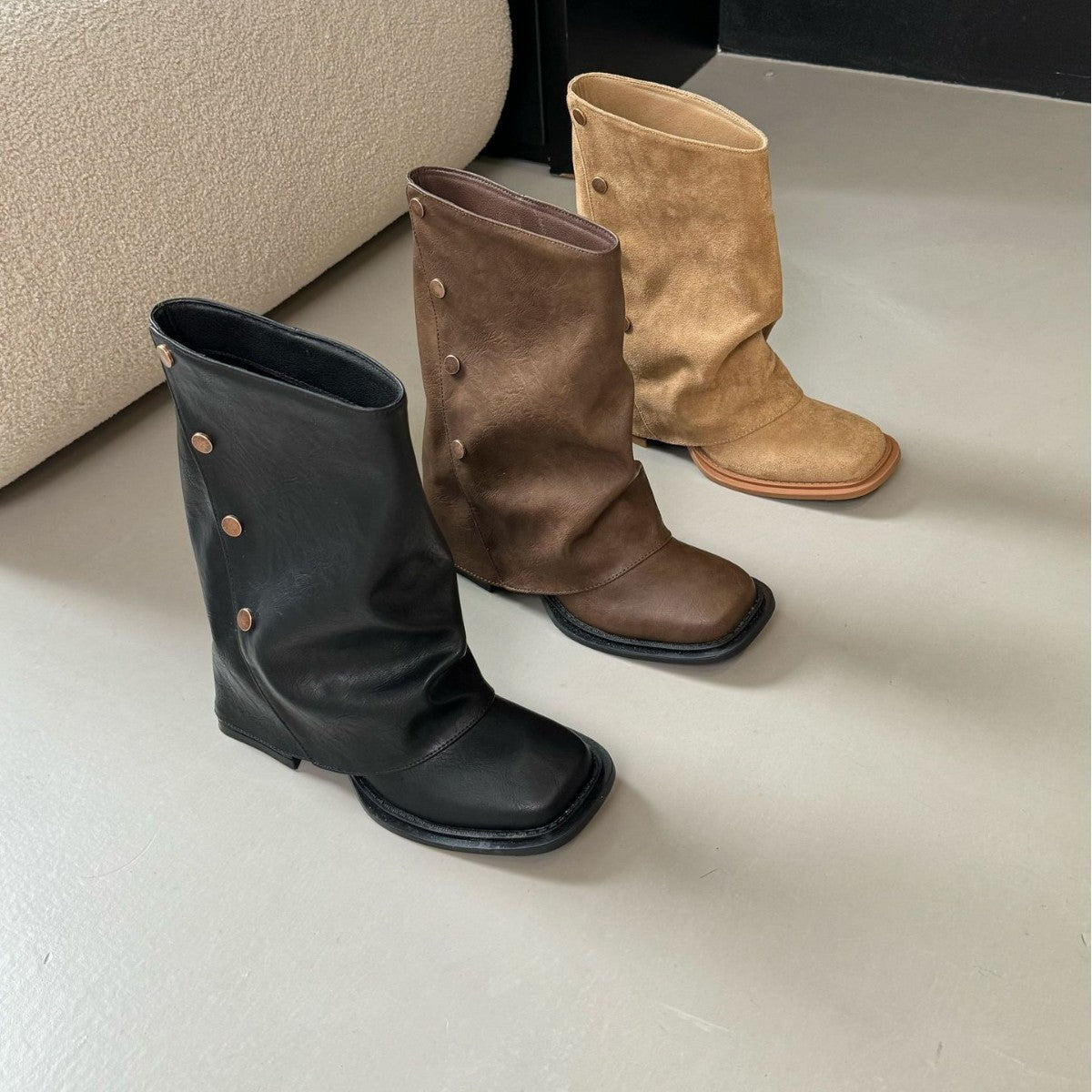 Square Toe Chunky Short Female French Boots