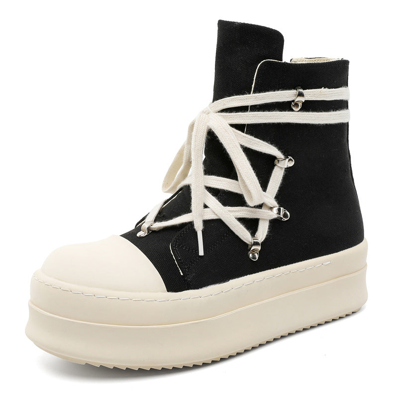 Men's Ankle Breathable Black White Personalized Thick Bottom Thickened Hight Increasing Boots