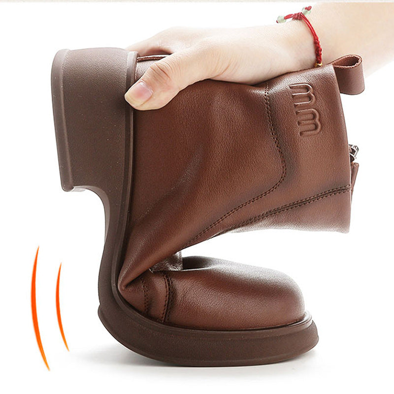 Winter Mother's Cotton Flat Short Thick Bottom Fleece-lined Warm Women's Snow Boots