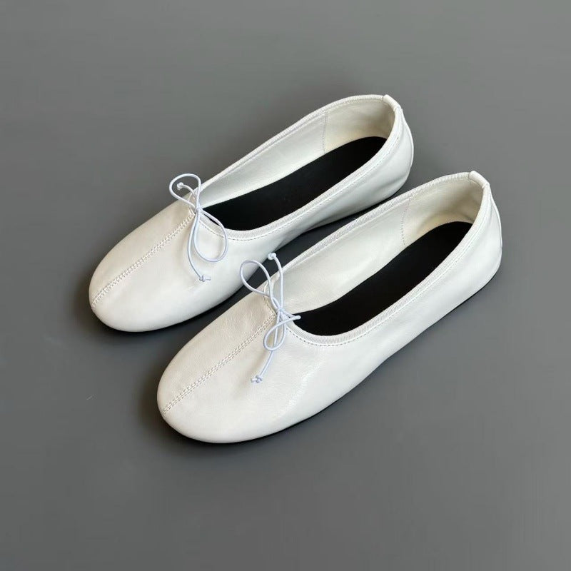 Niche Feet Oil Wax Comfortable Retro Solid Color Round Toe Loafers