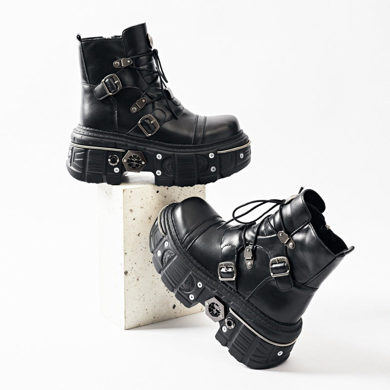 Platform Niche Plaid Martin Gothic Style Motorcycle Boots